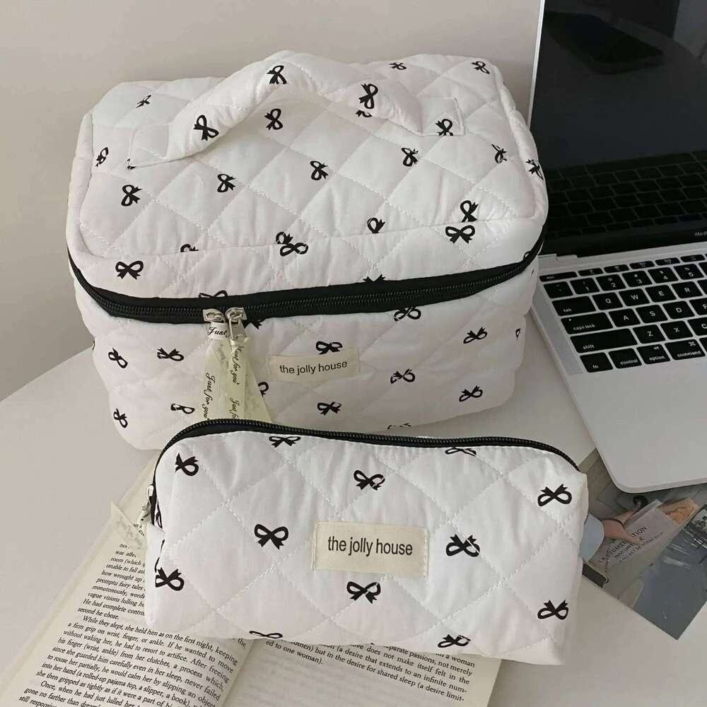 Fashion Cherry Tote Women Makeup Portable Cute Ladies Cosmetic Toiletry Storage Pouch Handbag Cotton Quilted Zipper Bag XJ260310