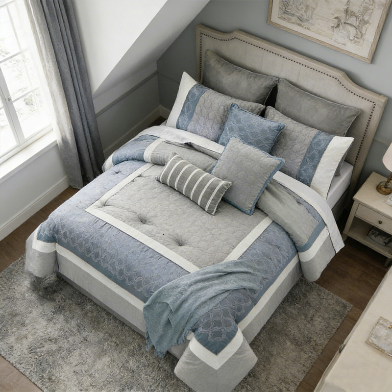 OEM/ODM Embroidered Bed in a Bag - 100% Polyester Slub with Embroidery, 270GSM Polyester Filling, Customizable Bedding Comforter Set