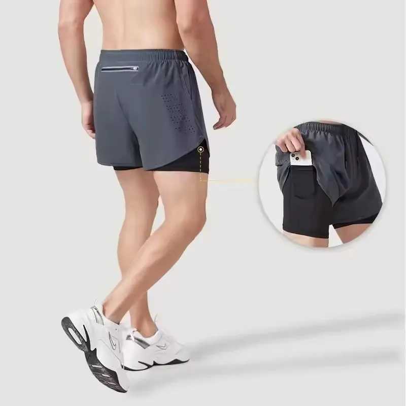 Summer mens reflective running shorts Fitness quick drying double-layer shorts Mens exercise training bodybuilding shorts N260310