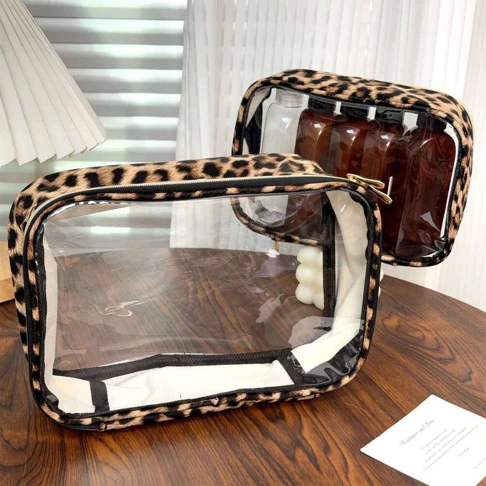 S/M/L Leopard Print Clear Makeup Large Capacity Waterproof Transparent Bag Travel MakeUp Cosmetic Organizer Zipper XJ260310