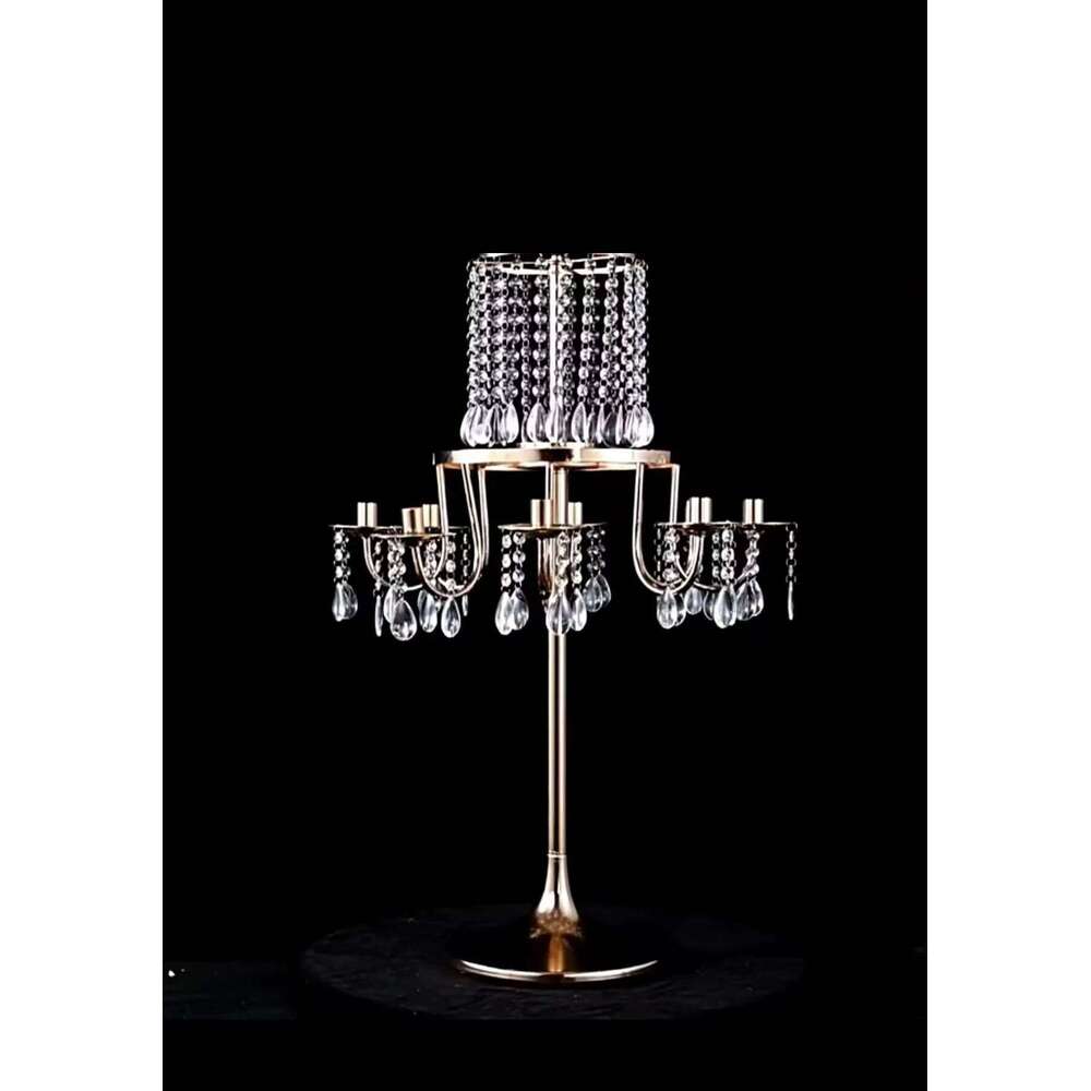 Wedding 4Pcs Gold 8 Heads Metal Candelabra - Crystal Decor Candle Holders for Table Centerpiece Birthday Party Home Decoration H260310