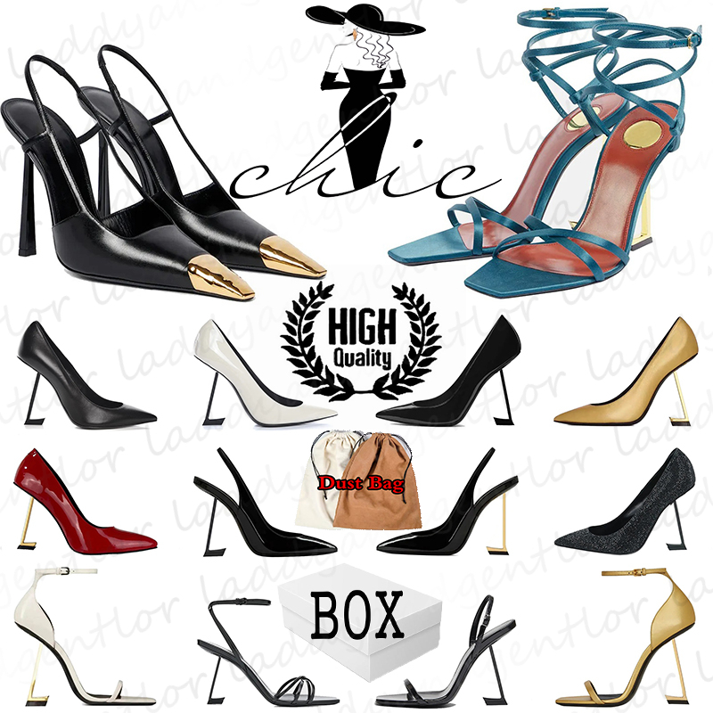 Designer Luxury Heels 8cm 10cm Stiletto Women High Heels Patent Leather Pumps Gold Tone Triple Black Nude Sandals Office Lady Sandals