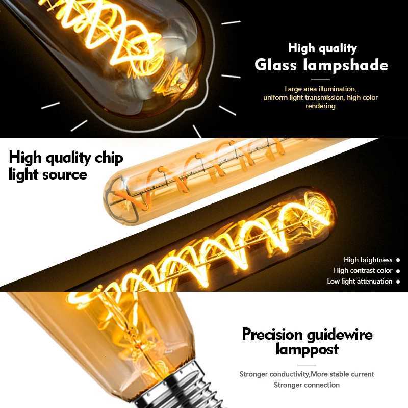 12pcs Reteo Edison Light Bulb 220V E27 E14 C35 G45 A60 ST64 T45 T225 4W Vintage Spiral Led Filament Lamp For Home Vintage Lamps H260310