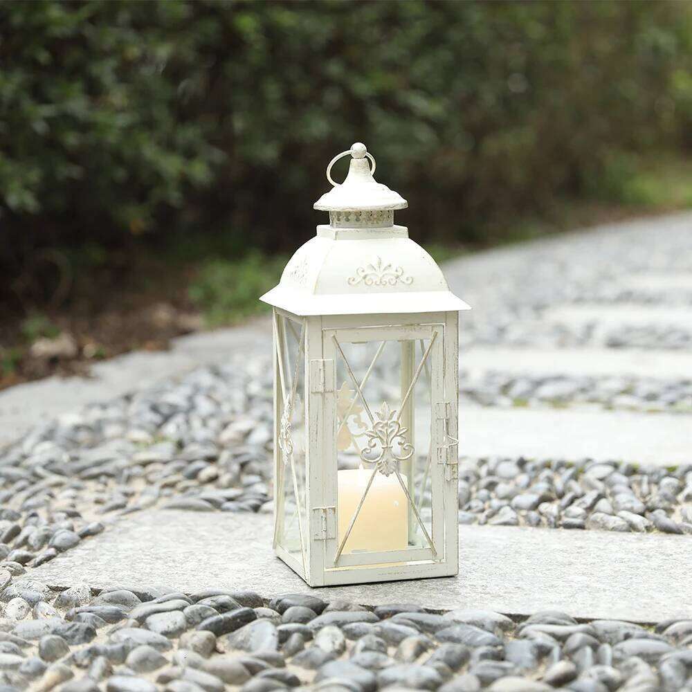 Vintage Metal Candle Holder Hanging Lantern White Lanterns with Glass for Living Room Garden Patio Parties Home Decor H260310