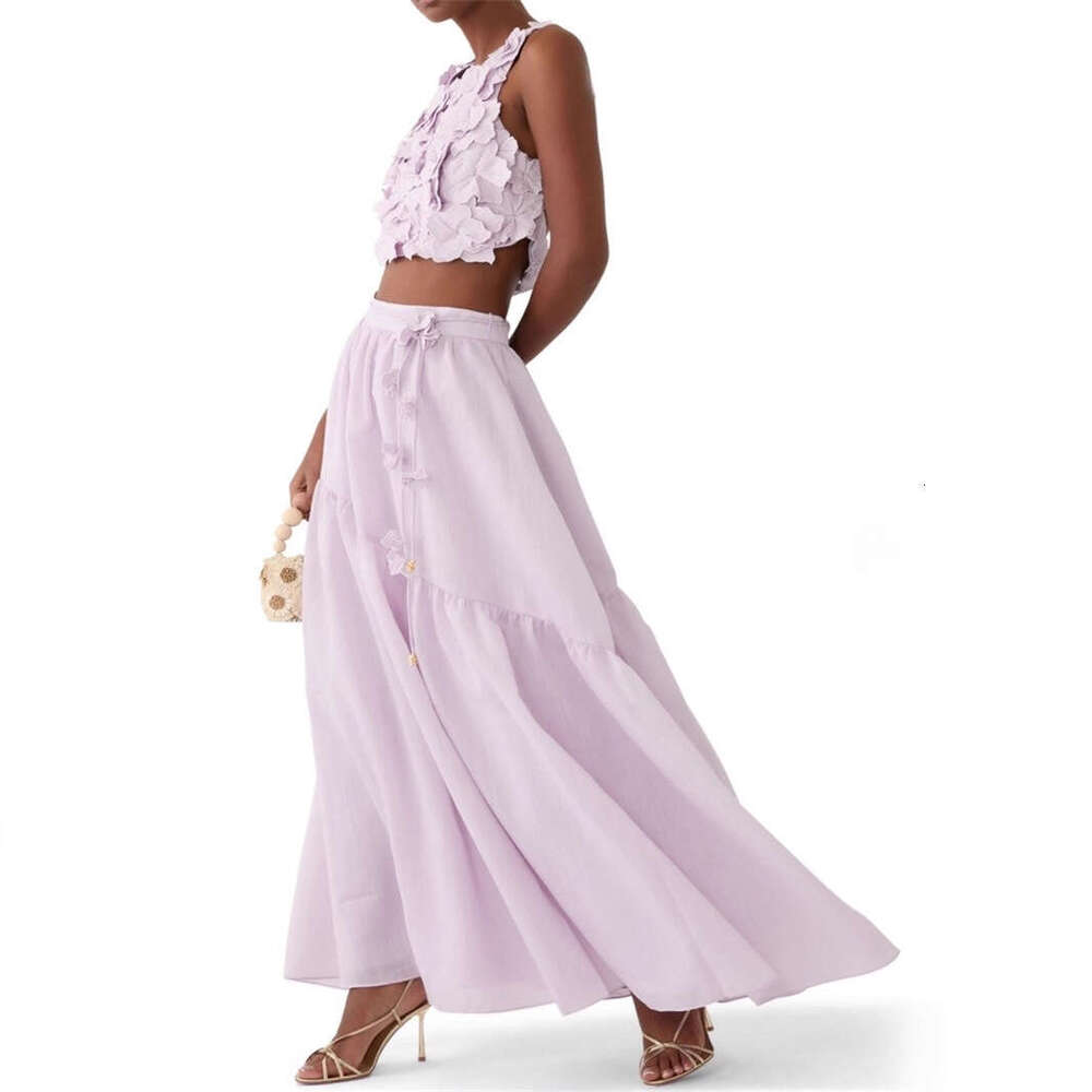 2026 new women's fashion brand designer three-dimensional flower vest high waisted long skirt vacation set
