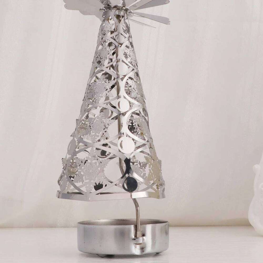Christmas Rotation Silver Tree Shaped Revolving Candlestick Tea Light Holder for Holiday Party Decor Snowflake H260310