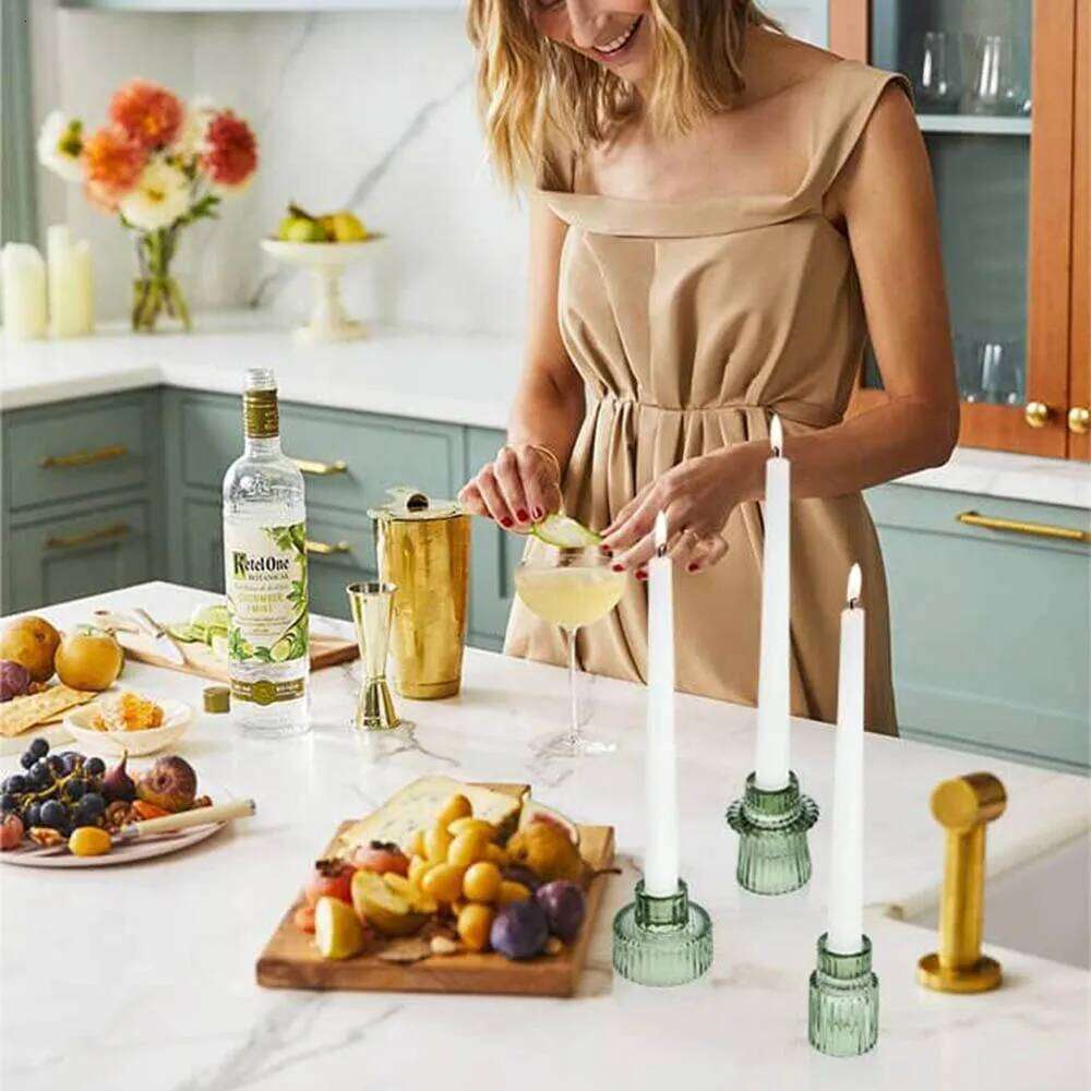 Taper Glass Candlestick Tealight Candle Holders for Table Centerpieces, Wedding Decor and Dinner Party H260310