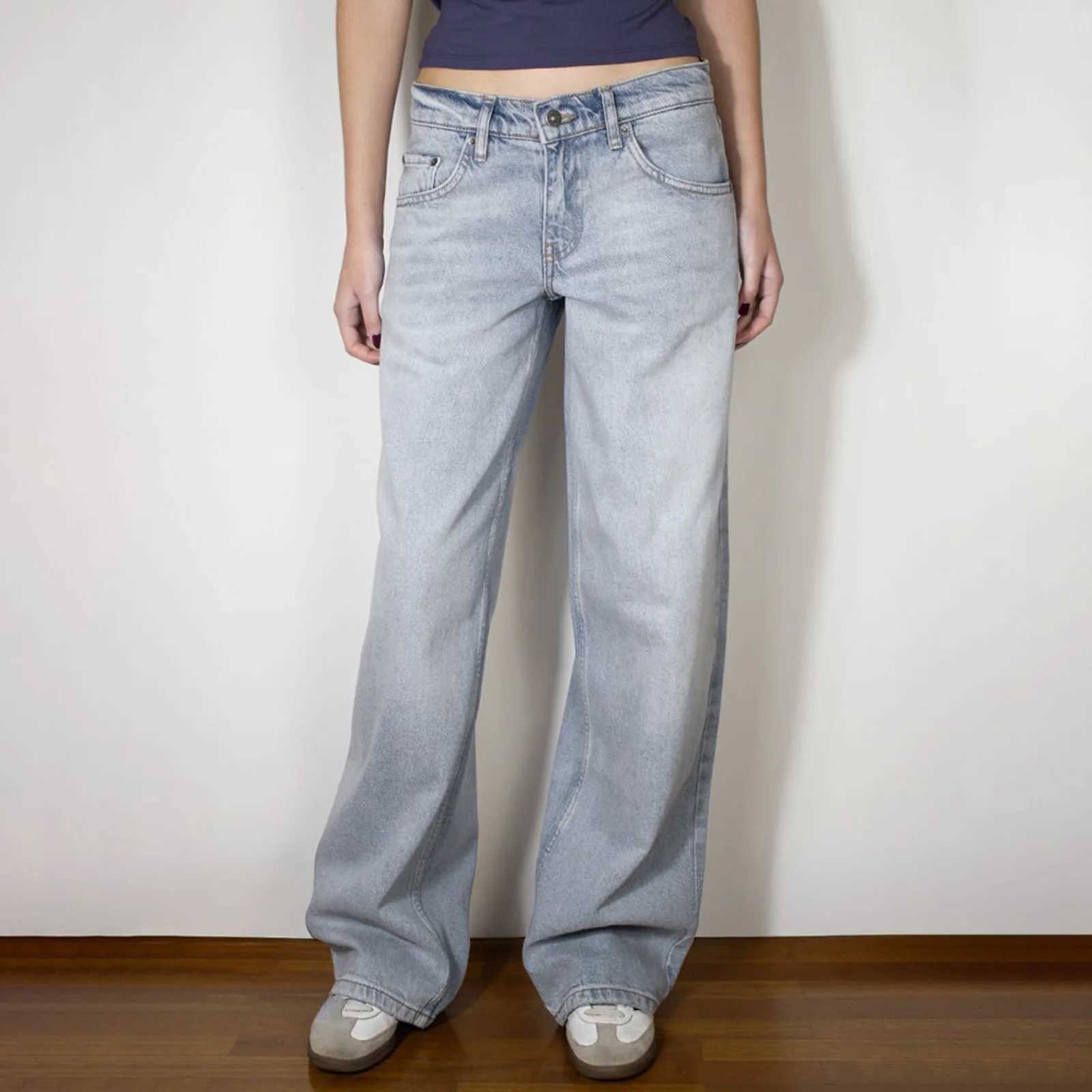 Womens Spring Fall Baggy Jeans Pants High Waist Loose Straight Leg Denim Pants with Star Pockets Y2K Vintage StreetwearT260310