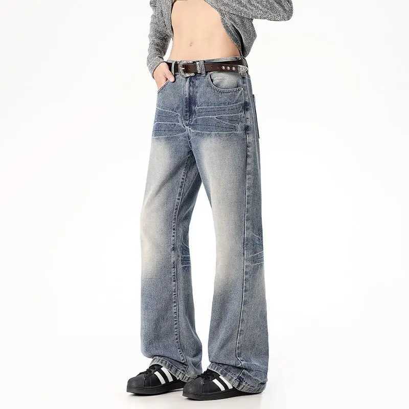 Straight Leg Jeans Casual Wide Leg All Season Wash Floor Mopping Retro Mens And Womens Loose Straight Leg Pants M260310