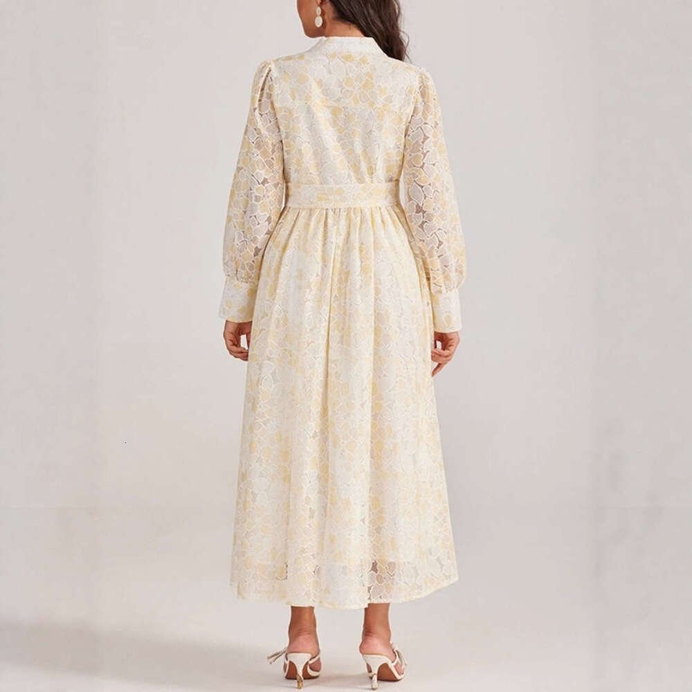 2026 autumn and winter European and American niche dark flower pattern goddess elegant loose tie waist cardigan multi-color long skirt