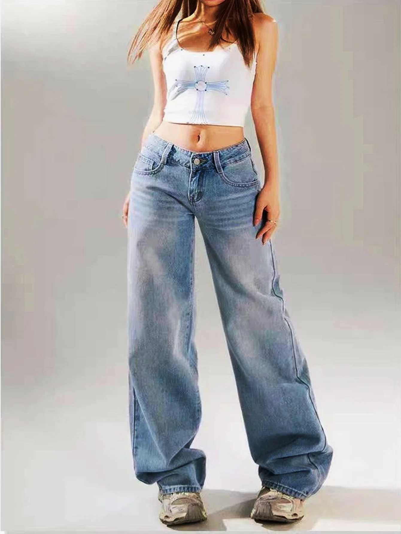 Jeans Drip Loose Blue Man Pants Original Y2K Clothes Unisex Basic Denim Jeans No accessories or belts included M260310