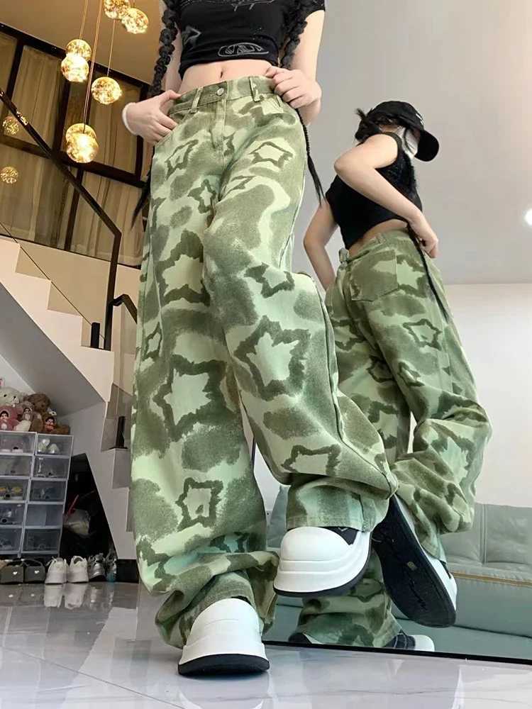 American Stars Green Jeans Women High Waist Y2K Vintage Denim Pants Casual Loose Korean Harajuku Female Streetwear Trousers M260310