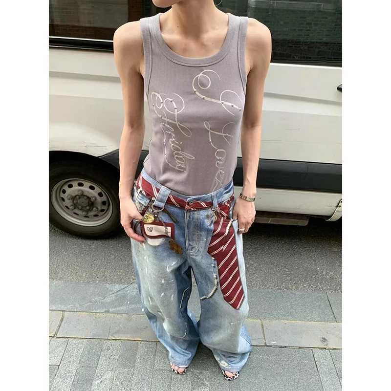 ZHIZOU Women Blue Y2k Baggy Jeans Harajuku VintageBent Knife Denim Trouser Aesthetic 2000s Style Jeans Pants Oversize Clothes M260310
