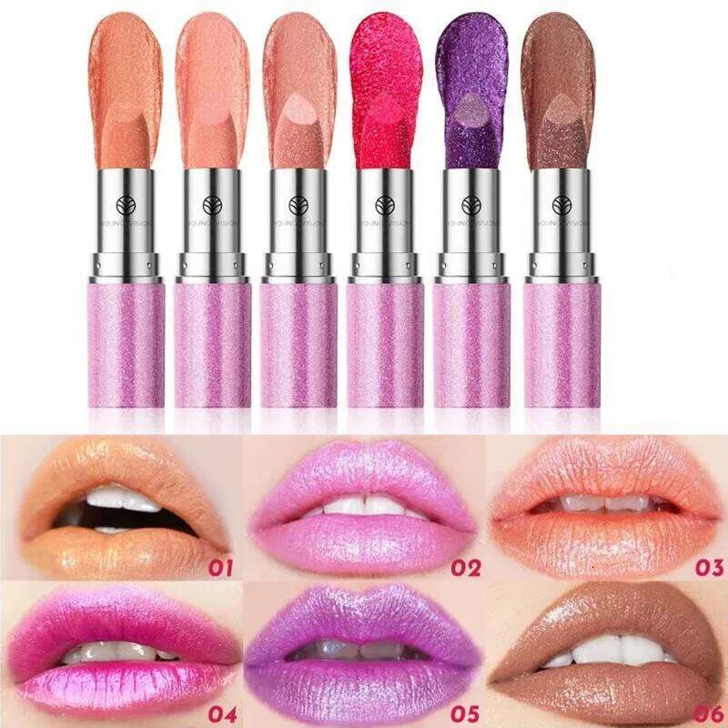 6 Colors Bold & Intense Glitter Lipstick Long Lasting Shimmer Metallic Pearlescent Lip Tint Eyeshadow Senior Lips Makeup Gifts Z260310