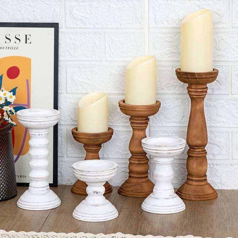3PC Set New Style Retro Wooden Container Desktop Decoration Home Decor Wedding Candle Holder Festival Gift H260310