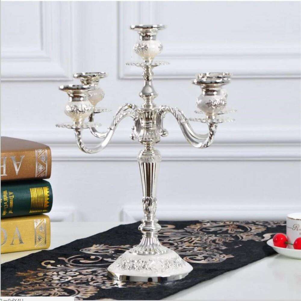 New arrival silver 5 arms candelabra zinc alloy metal candle holder for wedding/ events/ party centerpiece/ home decor H260310
