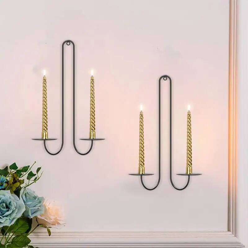 Double Armed Iron Holders Black Metal Holder Modern Wall Candle Sconce Hanging Ornaments For household H260310