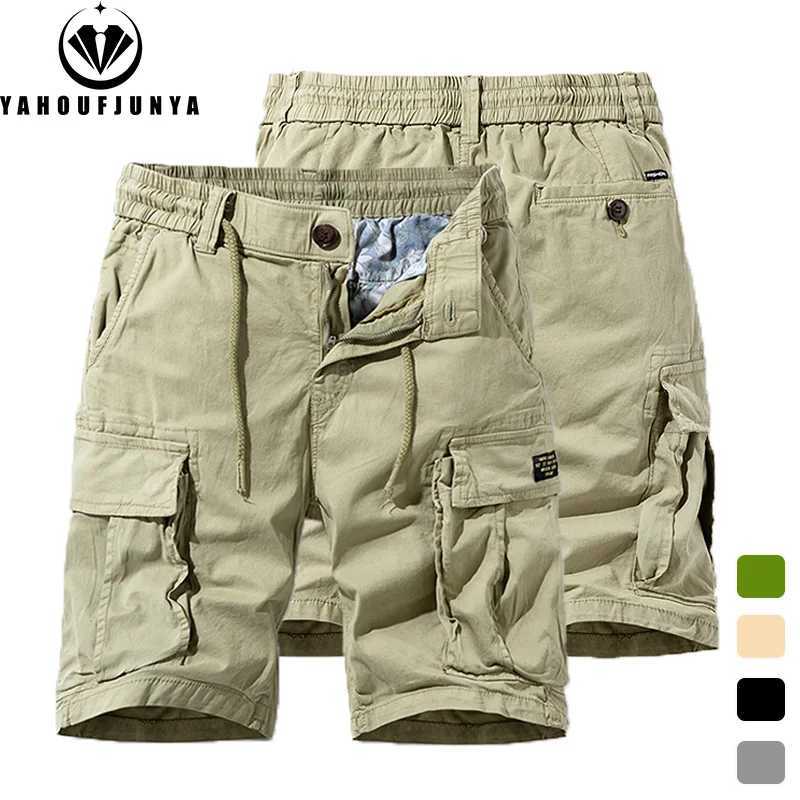 2025 Men Summer Outdoor Leisure Cotton Tooling Shorts Men Drawstring Buttons Solid Straight Soft Fashion Short Pants Male Tops N260310