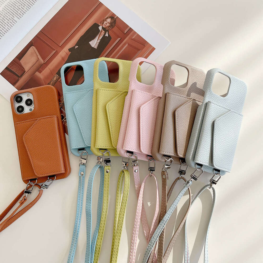luxury card holder lanyard compatible with cases for iPhone 16 Pro Max and Apple 15, leather makeup mirror phone case