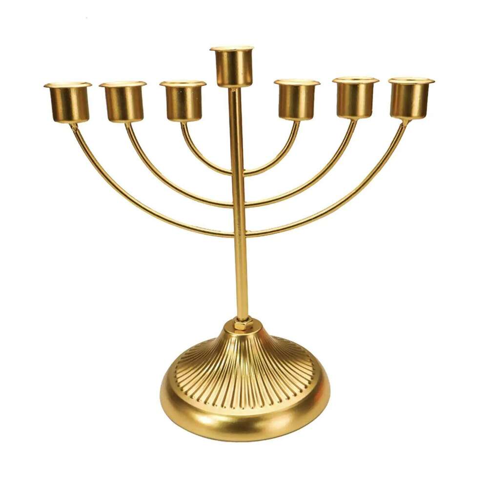 Candlestick Jewish Holder Hanukkah Decoration Party Ornaments Wide Sturdy Base Golden Candelabra Menorah for Bedroom H260310