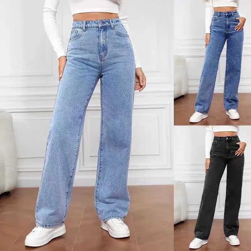 Womens Hot Sale High Waist Stretch Washed Denim Fashionable Straight Jeans Womens Pants women jeans black pants woman clothing M260310