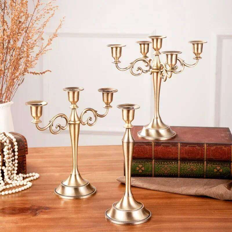 Silver Gold Black Bronze Metal 5 Arms Candle Holder Dinner Hotel Home Decor Romantic Retro Candlestick H260310