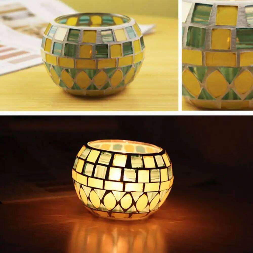 Glass Mosaic Centerpiece Votive Tabletop Candlestick Jar Candle Holder Home Decor H260310