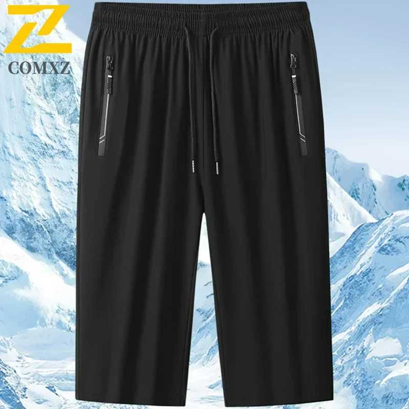 Casual Silk Ice Shorts Mens Summer Elastic Drawstring Straight Beach Pants Hiking Knee Long Quick-Dry Breathable Sports Shorts N260310
