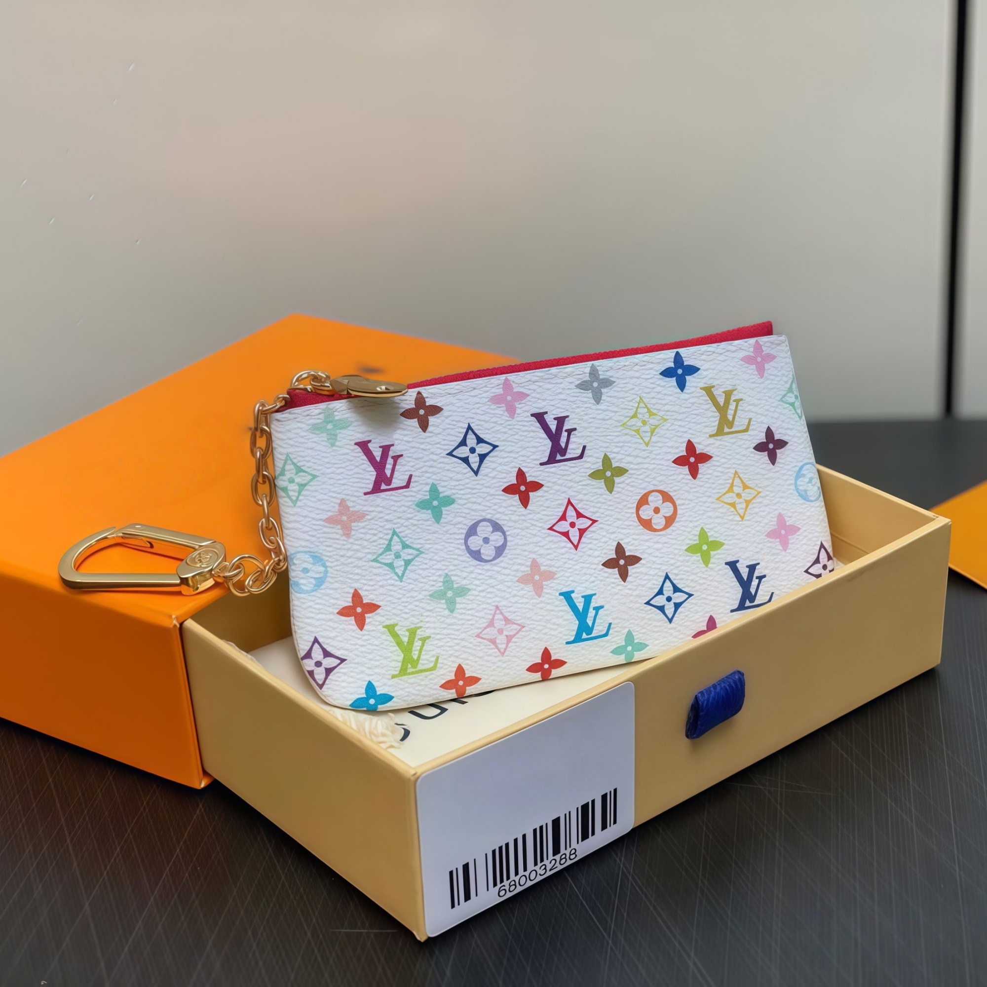 Denim 10A Coin Purses Key Coins Pouch Genuine Leather Holders Purse CLES Designer Womens Mens Key Ring Credit Card Holder Mini Wallet Bag Canvas With Orange box