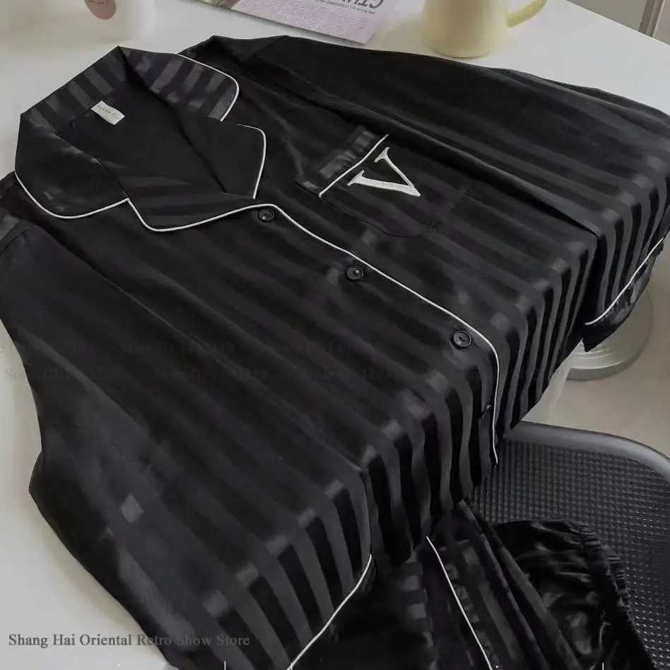 Spring Summer Female Pajamas Set Lingerie Silky Satin Sleepwear Long Sleeve Pijamas Suit Loose Casual Home Clothes LoungewearT260310