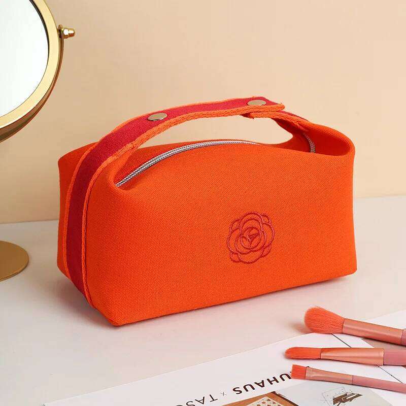 Women's canvas portable makeup luxury flower storage cosmetic organizer travel essential toiletry bag XJ260310