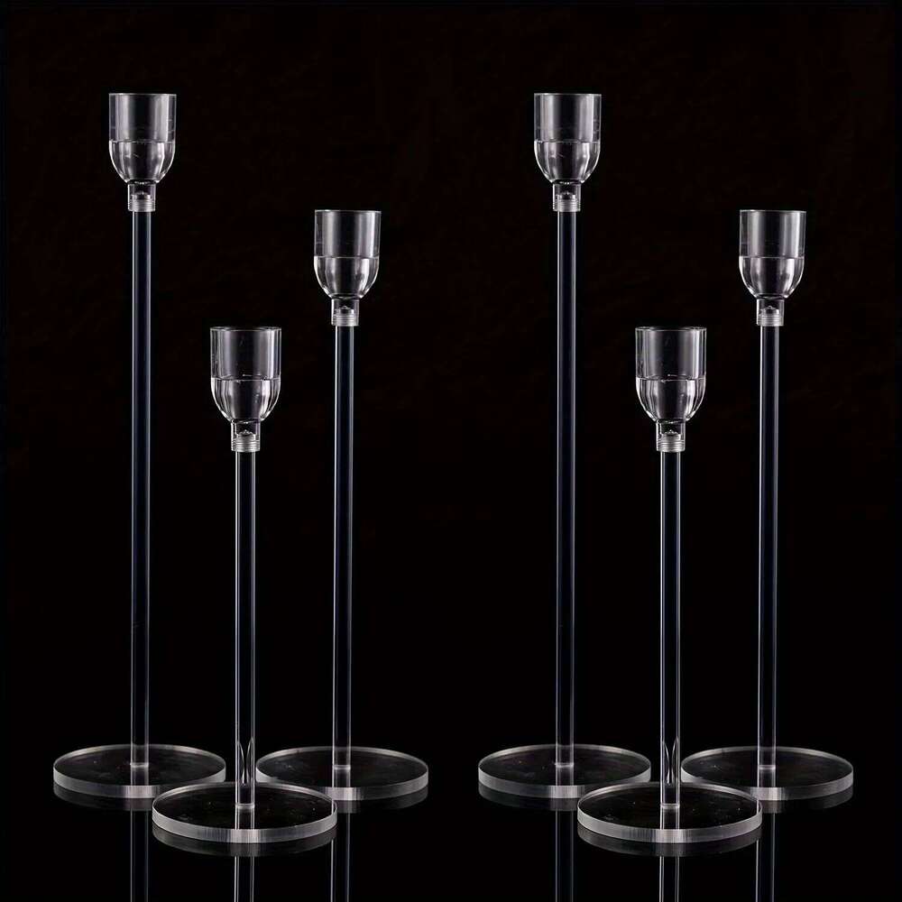 3pcs Clear Acrylic Candlestick Holder For Wedding Events Table Decoration Party Supplies Decor Holiday H260310