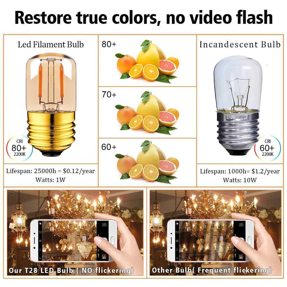 GANRILAND E27 Tubular Led Light Bulbs Gold Tint Warm White 2200K Low Watt 1W 110V 220V Dimmable Indoor Decor Vintage Small Bulb H260310