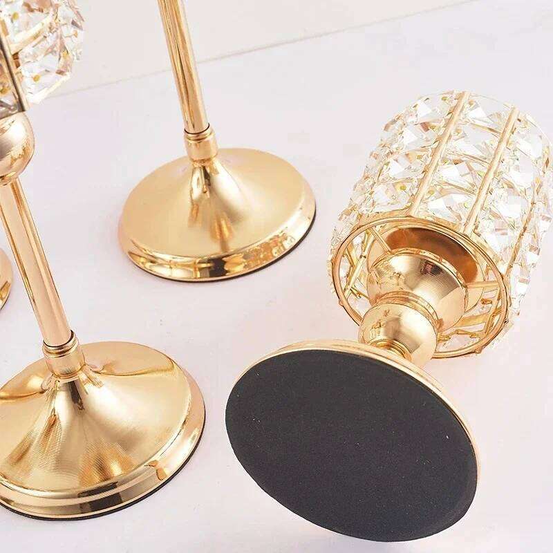 Nordic Candlestick Ornaments Gold Light Luxury Crystal Home Romantic Decoration Wedding Props Holders Candle Stand H260310