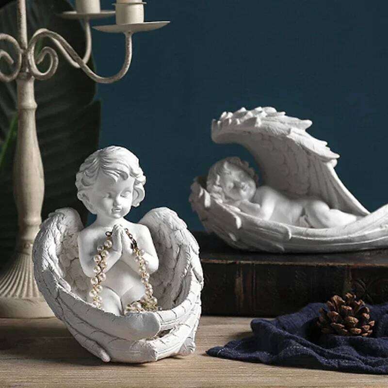 NORTHEUINS Angel Girl Candle Holder Figurines Nordic Fairy Candlestand Garden Modern Resin Statue Interior Home Shelf Decoration H260310