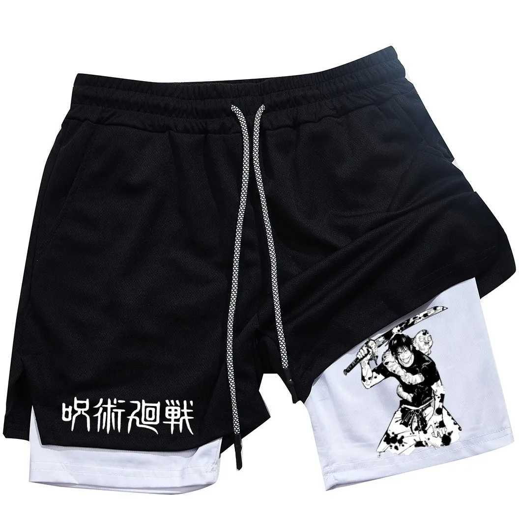 Anime Performance Shorts Toji Printed Men GYM Casual Sports Shorts Workout Running Mesh 2 In 1 Sport Short Pants N260310
