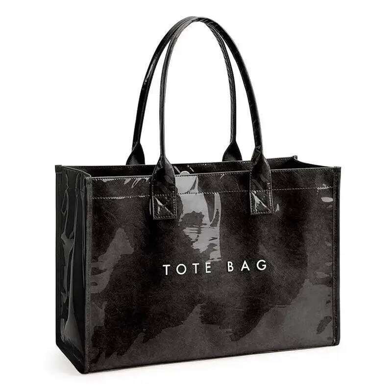 Laptop Storage Pvc Tote Bag,Waterproof Clear Kraft Paper Shoulder Bag,Large Capacity Bookbag,Women Shopper Work Commuter Handbag XJ260310