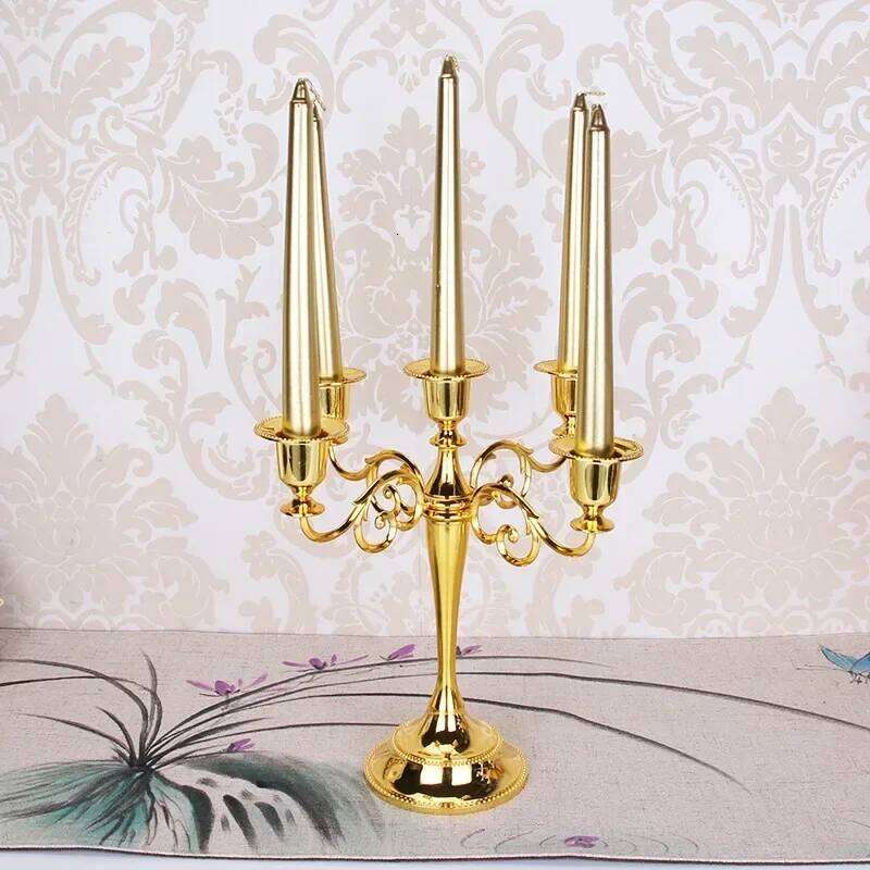 Silver Gold Black Bronze Metal 5 Arms Candle Holder Dinner Hotel Home Decor Romantic Retro Candlestick H260310