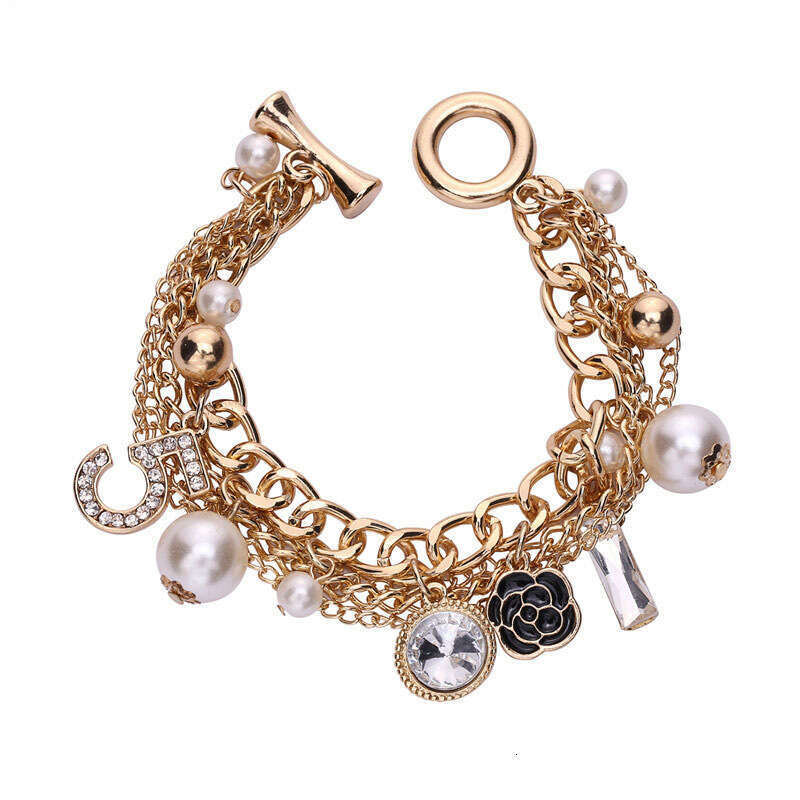 Women Jewelry Bracelets Charm Bracelets In Stock Handmade Multi-layer Small Flowers Number 5 European and American Heavy Metal Chain Vintage Style