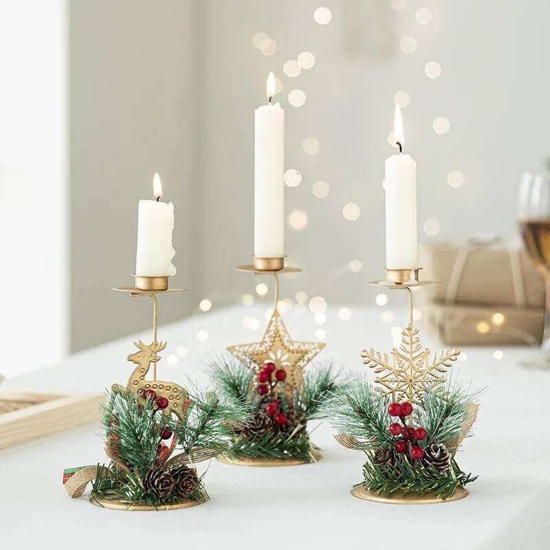 Christmas Santa Claus Candlestick Star Xmas Tree Elk Snowflake Metal Candle Holder For Home Desktop Ornament Navidad 2023 Gifts H260310