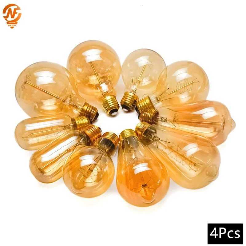 4Pcs Retro Edison Light Bulb E27 220V 40W Vintage Industrial Decor Filament Bulb Lamps A19 ST64 T10 T45 T185 T225 G80 G95 G125 H260310