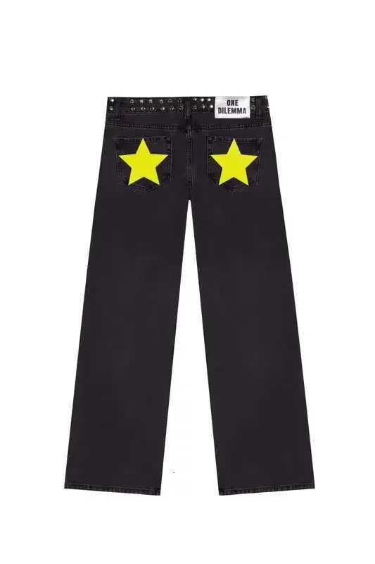 Y2K Gothic Five Pointed Star Sequined Baggy Jeans Women Mid Rise Casual Slim TrousersT260310