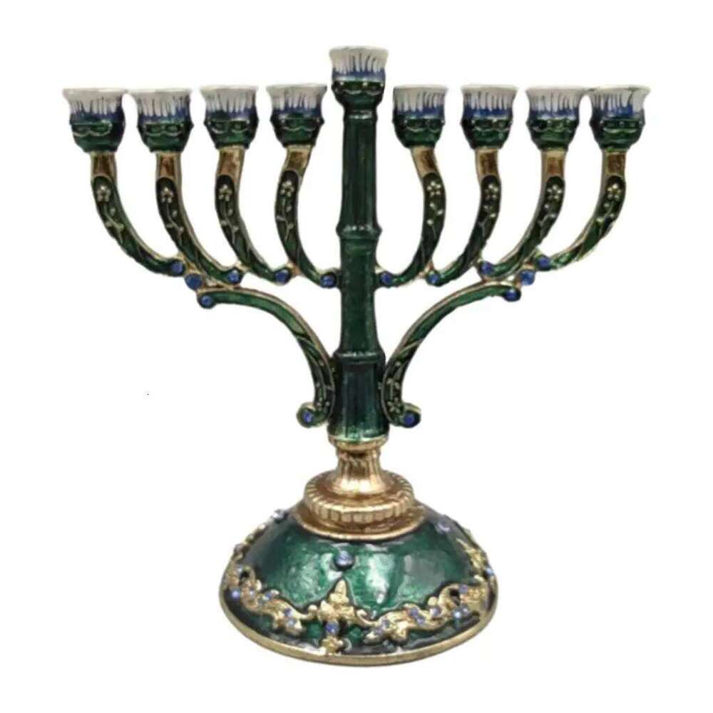 European Style Retro Enameled Menorah Hand Painted with Jeweled Accents Bejeweled Jewish Candlesticks Christmas Crafts Gi H260310