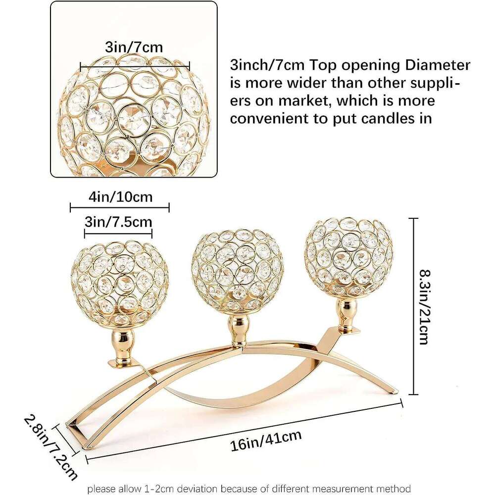 Crystal Candle Holders Home Decoration, Table Candelabra, Centerpieces for Living Room, Wedding Party, Christmas, 3 Arms H260310