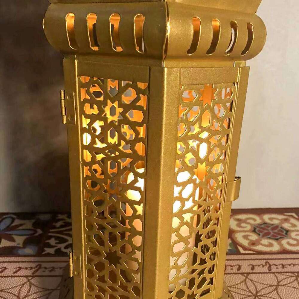 1PC Metal Morocco Lantern Holder, Elegant Home Cutout Wrought Iron Wind Lamp Candle Holder Tabletop Crafts H260310