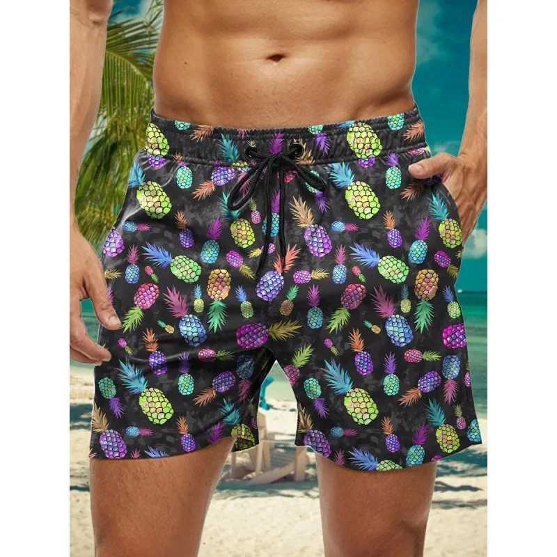 Pineapple Parrot Graphic Swim Trunks For Men Marine Tentacle 3D Printed Beach Shorts Summer Casual Sport Loose Surf Short Pants N260310