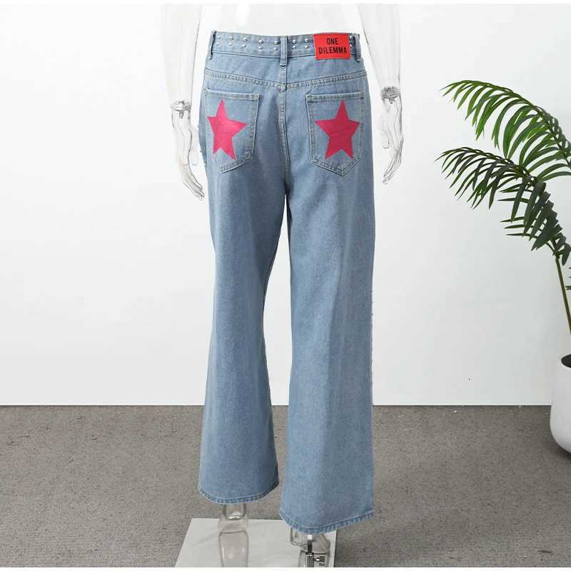 Y2k Back Sequin Star Long Pants Women Casual Contrast High Waist Loose Wide Leg Trousers 2026 New Spring Autumn Bottoms NewT260310