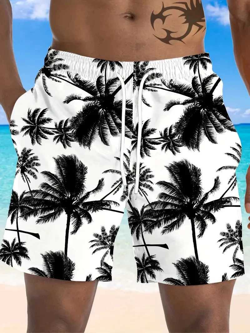 Summer Coconut Tree Pattern Swim Trunks For Men Fashion Beach Vacation 3D Printed Hawaiian Short Pants Loose Breathable Shorts N260310