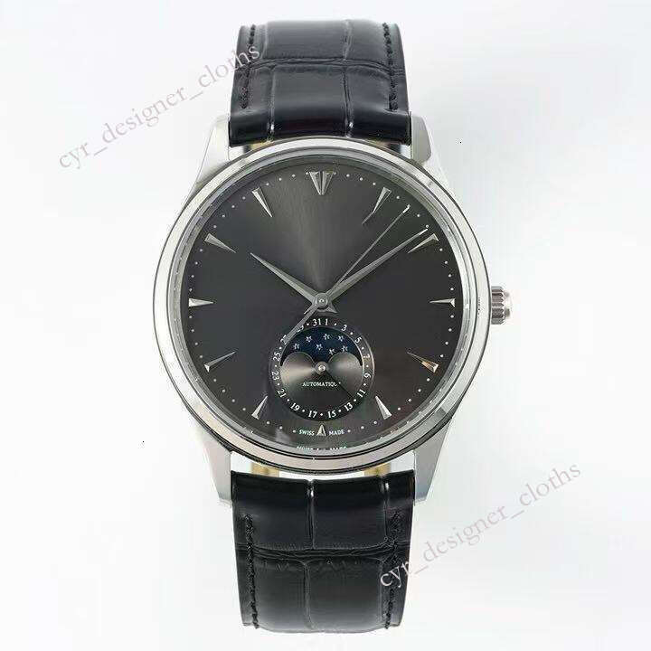 Jaeger Lecoutre Watch Master Style Moon Phase Jaeger Watch Men Automatic Mechanical 6 O'clock Sub Dial Leather Strap Luxury Casual Wristwatch 02D