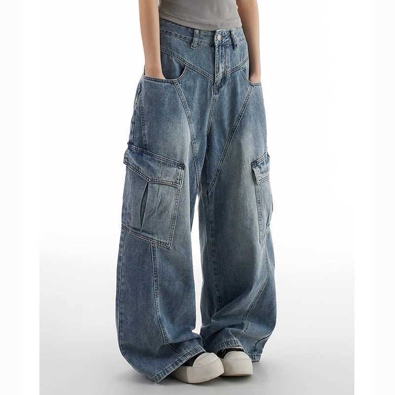 Korean Retro Lady High Waist Jeans Female New Streetwear Baggy Denim Trousers Women Comfortable Straight Leg Pants M260310